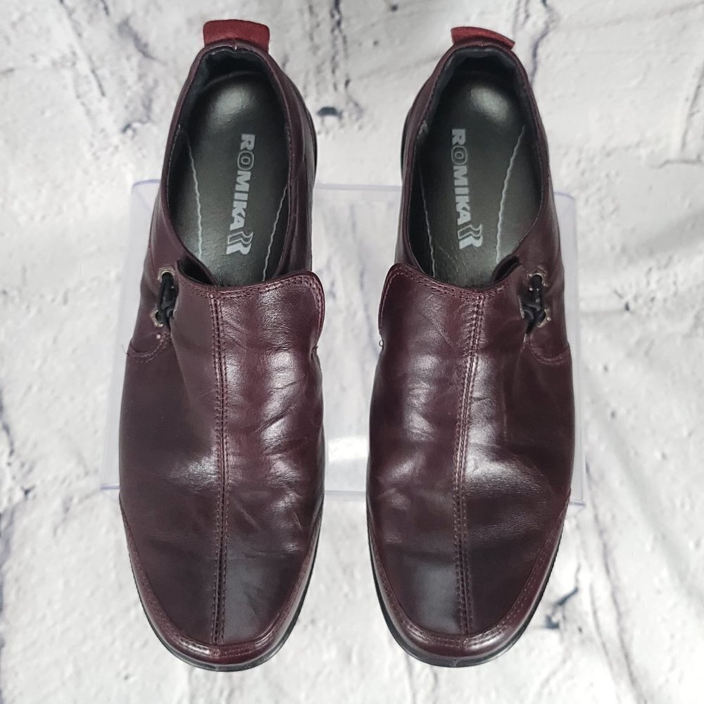 ROMIKA Burgundy Womens Sz 8-8.5 Leather Slip On Loafers‎ Academic Casual Comfort - Picture 6 of 15